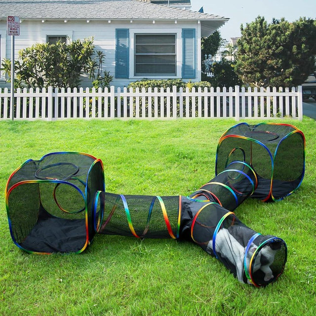 LUCKITTY Outdoor Rainbow Cat Enclosures Playground,Outside House for Indoor Cats Include Portable Tent, 3 Way with 2 Cube Tunnel, for Kitty and Small Animals,Within Storage Bag