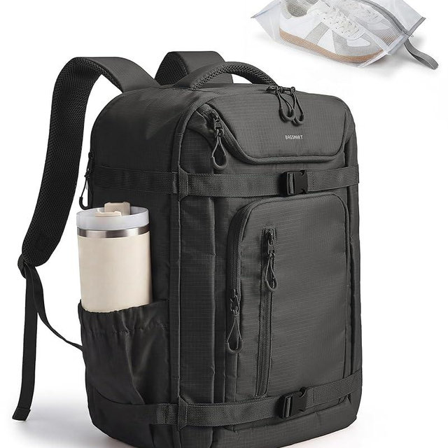 BAGSMART 40L Travel Backpack for Women & Men Fits 17-Inch Laptop, Airline Approved Carry On Backpack with Wet Pocket & Shoe Pouch, Water-Resistant Personal Item Travel Bag, Black