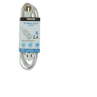 Woods International - Grounded Extension Cord White 8' - Woods