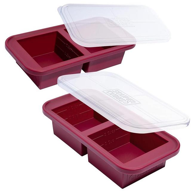 Souper Cubes 2 Cup Silicone Freezer Tray With Lid - Easy Meal Prep Container and Kitchen Storage Solution - Silicone Mold for Soup and Food Storage - Cranberry - 2-Pack
