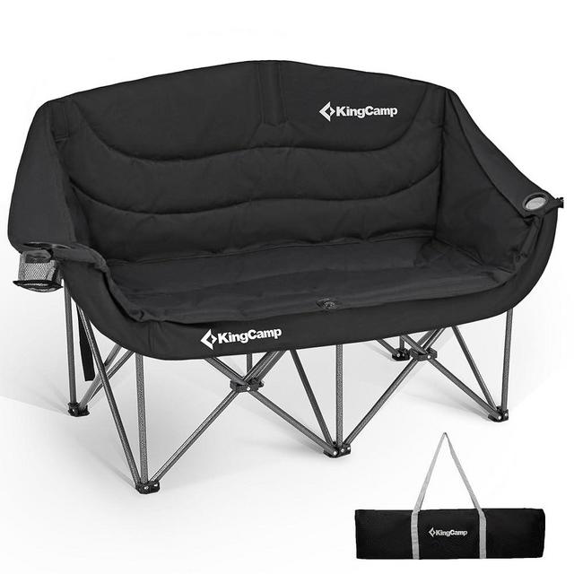 KingCamp Double Camping Chair, Oversized Heavy Duty Loveseat for Adults Portable Folding XL 2 Person Couch Padded Comfortable Two Seat with Cup Holder for Outdoor Lawn Backyard