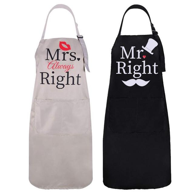 ZOORON Mr. Right and Mrs. Always Right 2 Pieces Kitchen Aprons Set-Best Bridal Shower Gifts for Bride,Engagement Gifts Wedding Gifts for The Couple