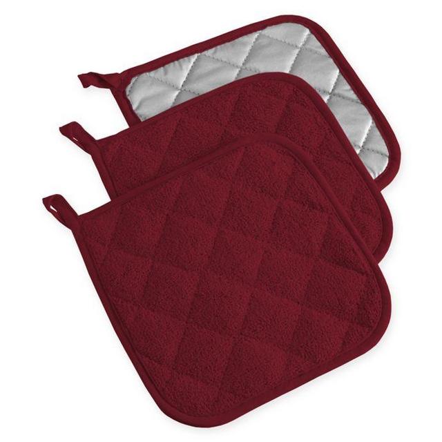 Design Imports Terry Pot Holders in Wine (Set of 3)