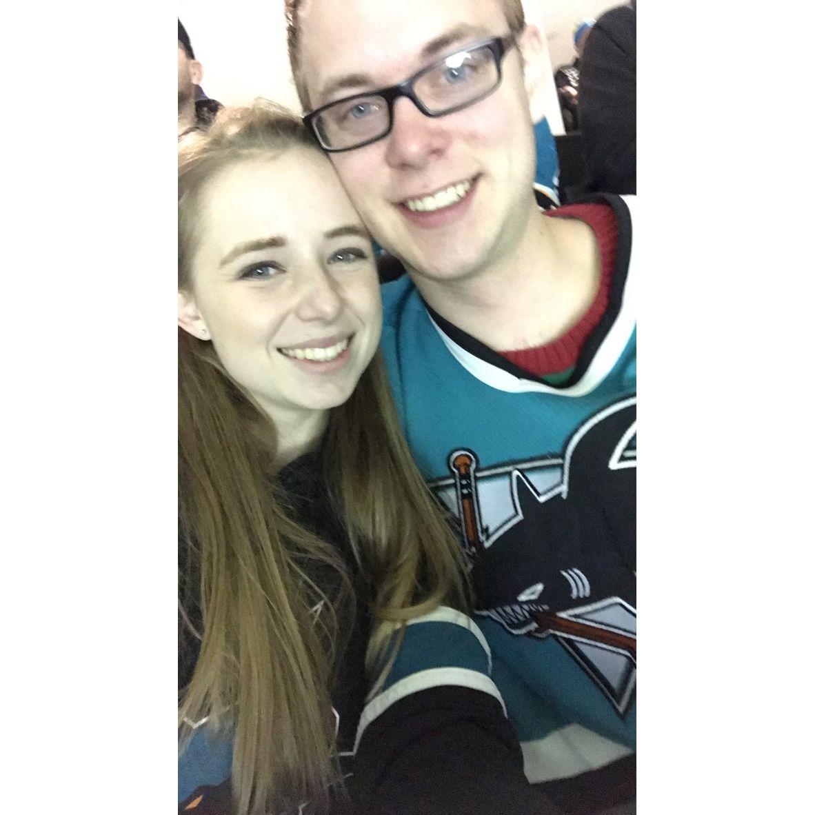 Celebrating Ethan's birthday by watching his favorite sport, hockey!