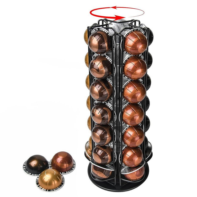 Rixordd 35 Coffee Pods Holder - Black - 360° Spinning Coffee Pod Carousel Stand | Holds 35 Capsules | Compact Countertop Organizer with Silent Rotation, Durable & Modern