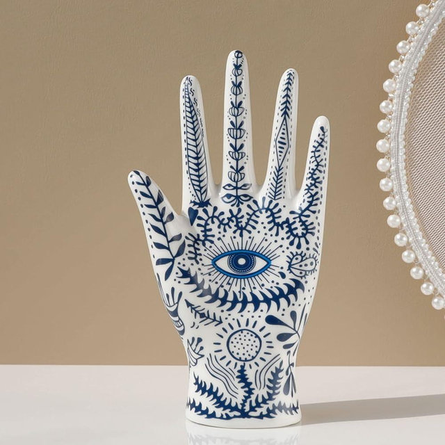 Owlcatcok Ring Stand Eye of Fatima Jewelry Display Holder Ceramics Mannequin Hand Jewelry Hand Stand Necklace Bracelet Holder Valentine's Day for Devil's Eye Ring Holder