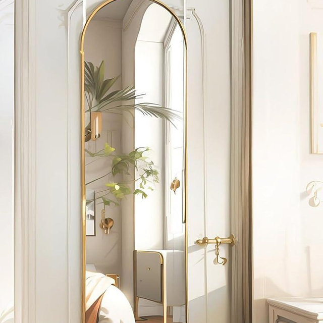BEVERDY Door Mirror, Full Length Mirror Over The Door, 14"x 48" Hanging Mirror, Arched, Vertical, Wall Mirror, Full Body Mirror, Gold