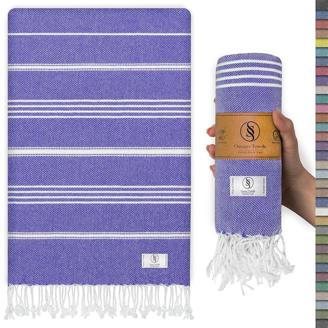 Ossano Turkish Beach Towel Compact & Soft Extra Large (39" x 71") - Quick Dry, Versatile and Functional as Yoga Mat, Picnic Blanket/Travel Blanket, Bath, Shower and Pool Towel - Purple
