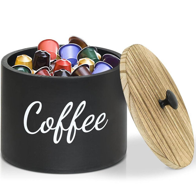 Wood Coffee Pod Holder With Lid, Coffee Station Organizer for Counter, Coffee Filter Holder Coffee Filter Storage Container, Coffee Pod Storage Basket, Coffee Bar Accessories Organizer