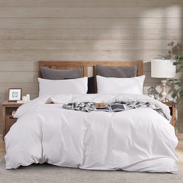 Ventidora Duvet Cover Set 100% Washed Cotton White 3 Piece Bedding Set King Size,Luxury Soft and Comfortable 1200 Thread Count,with 8 Corner Ties(1 Duvet Cover+2 Pillowcases) 106x90Inches