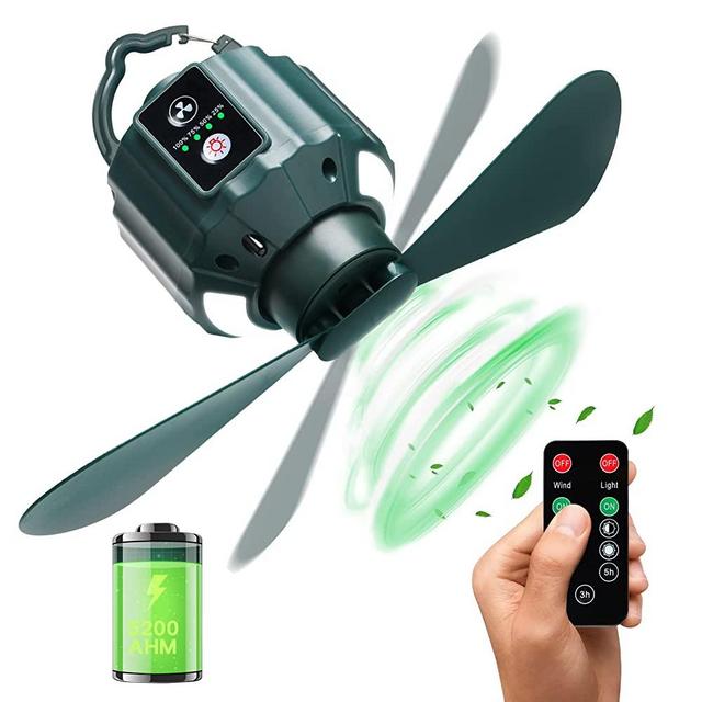 Camping Light with Fan, 5200mAH LED Camping Lights, Waterproof Emergency Light with Remote for Outdoors/Indoor, Barbecue, Hiking, Dimmable