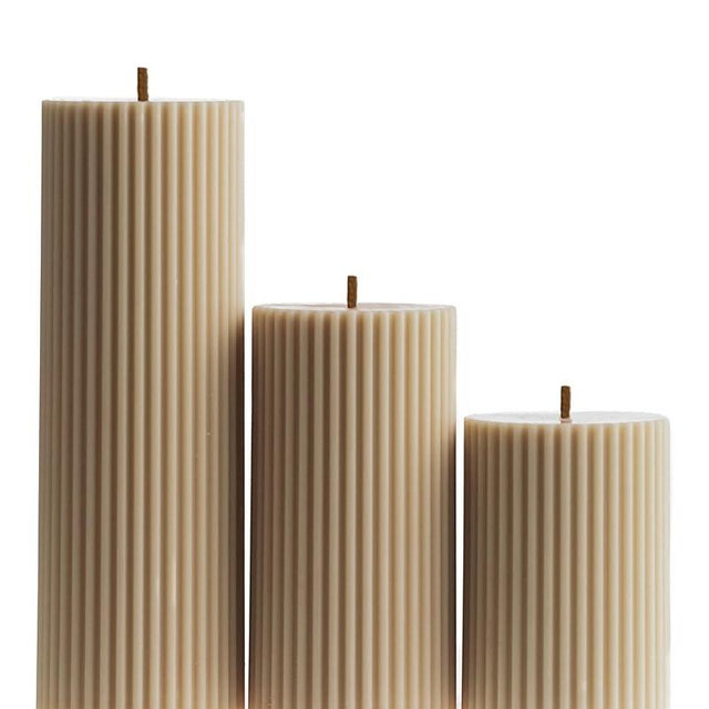 LAWA Roman Handmade Tall Ribbed Pillar Candle - Beautiful Scented Soy Wax Dinner Candle | Classic Aesthetic Decoration Set | Housewarming Gift | Home Room Shelf Decor Idea - Moon Gray (Set of 3)