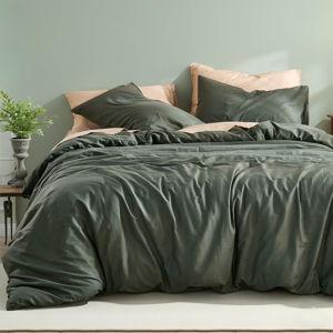 100% Cotton Comforter Set Queen Size – Olive Green, Linen-Like Texture, Super Soft & Breathable Lightweight Bedding Set, 3-Piece Durable Percale Comforter for All Seasons