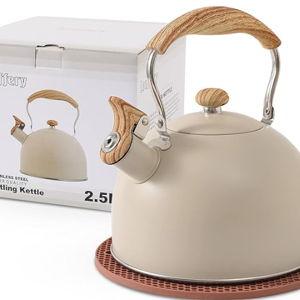 2.5 Quart Whistling Tea Kettle with Food Grade Stainless Steel (Creamy White)