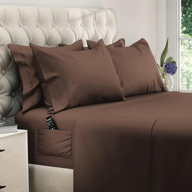 DREAMCARE King Size Sheets Set – 6 pcs Cooling Bed Sheets – up to 21” Deep Pocket King Sheet Set – 2500 Supreme Collection – Extra Soft 100% Brushed Microfiber Hotel Luxury with Side Pocket – M Brown