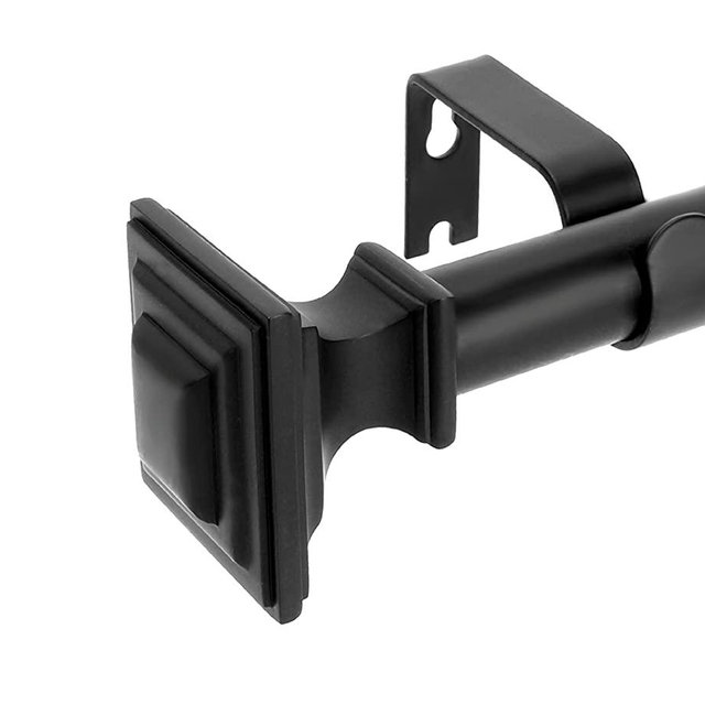 Curtain Rods for Windows 28 to 48 Inch(2.3-4 Feet),3/4" Diameter Black Drapery Rods with Square Finials,Size:18-45 Inch,Matte Black