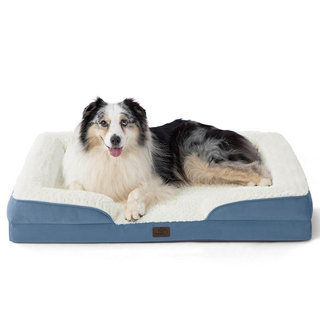 Bedsure Orthopedic Dog Bed for Extra Large Dogs - Calming XL Dog Sofa Beds with Luxurious Short Plush, Pet Couch Bed with Removable Washable Cover, Waterproof Lining and Nonskid Bottom, Faded Denim