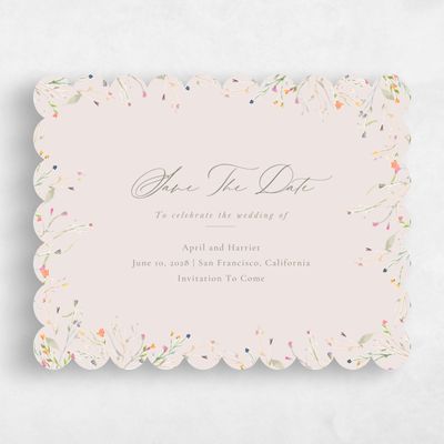 Beige Scalloped Wedding Save the Date - Caramella Landscape