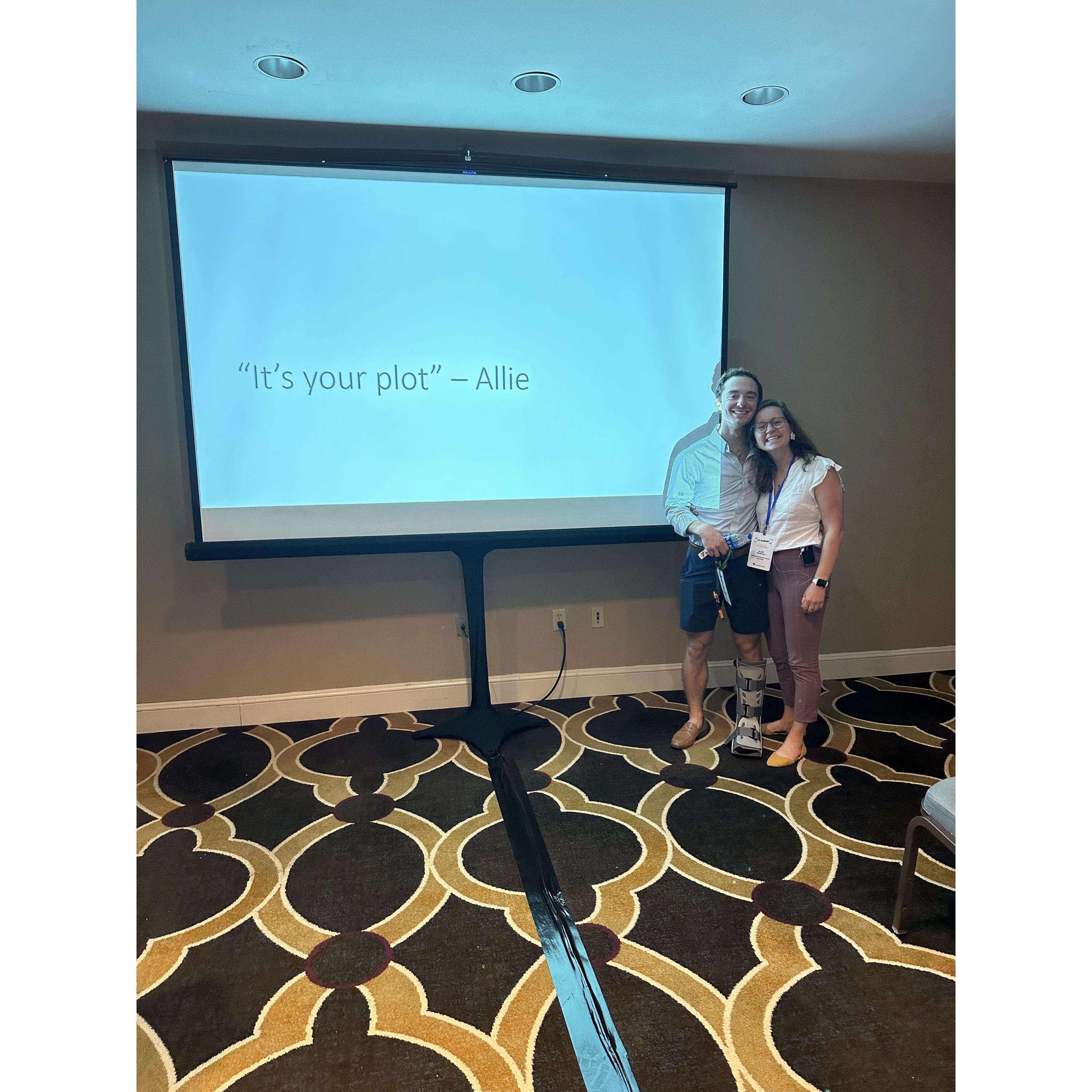 June 2023: Allie sees Jake give his first presentation (Jake’s presentation prep becomes a central part of their lives)