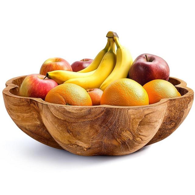 Spaceneat Wooden Fruit Bowl for Kitchen Counter - 11.8" x 3.2" Large Teak Wood Serving Bowl for Food, Salad, Bread or Home Decor - Handcrafted by Artisans in Indonesia - Dining Decorative Centerpiece