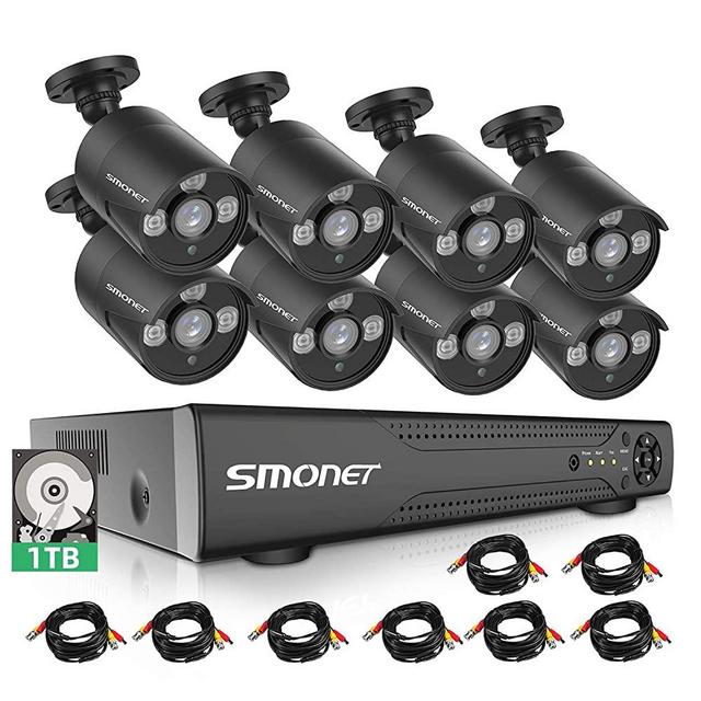 【16CH Expandable】 SMONET Surveillance Camera Systems,5-in-1 5MP Security Camera System(1TB Hard Drive),8pcs 1080P Indoor Outdoor Home Security Cameras,DVR Kits for Easy Remote Monitoring,Night Vision