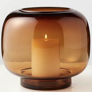 Coco Round Smoked Amber Modern Glass Hurricane Candle Holder | CB2