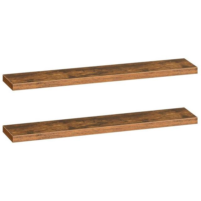 HOOBRO Floating Shelves for Wall, Wall Mounted Shelf Set of 2, 55" Hanging Shelf with Invisible Brackets, for Wall in Bathroom, Bedroom, Toilet, Kitchen, Living Room, Office, Rustic Brown BF140BJP201