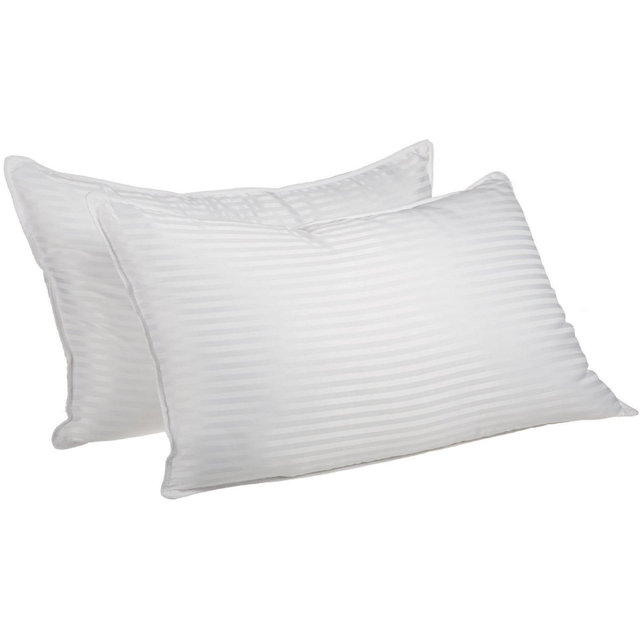 Traditional 1cm Stripe Microfiber Down Alternative 2-Piece Pillow Set, King, White - Blue Nile Mills