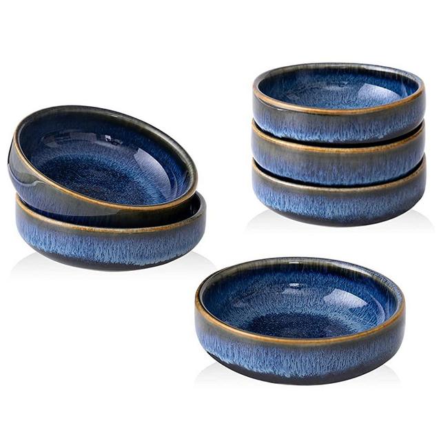 HOKELER 3.5 inch Small Ceramic Dipping Bowls Pinch Bowl Side Dishes for Soy Sauce Dessert Tomato, Set of 6, Black & Blue
