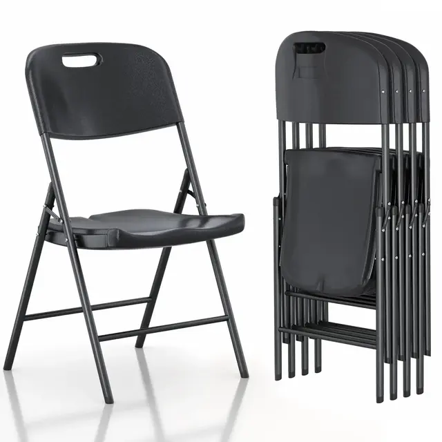 VECELO 4-Pack Folding Chairs Portable Metal Frame, No Assembly Required, Office Kitchen Dining Chairs Black