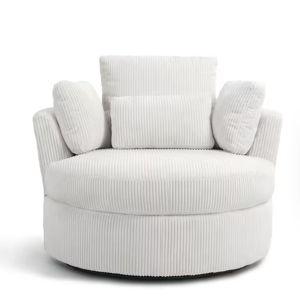 Beige Corduroy Fabric Upholstered 360° Swivel Accent Barrel Chair with Pillows (Set of 1)