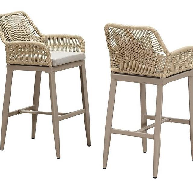 PURPLE LEAF Outdoor 29" Bar Stools Set of 2, Boho Patio Bar Height Chair with Cushion and Back for Outdoor and Indoor, Garden, Patio, Champagne