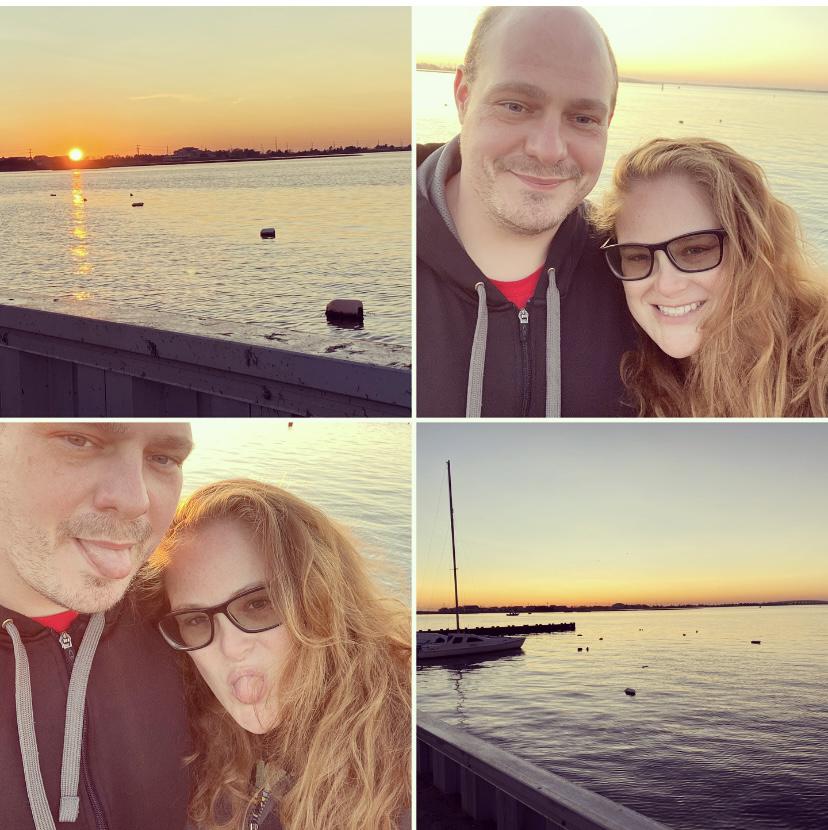 Sunset at the bay while celebrating one year till the wedding.  Surf City, NJ.