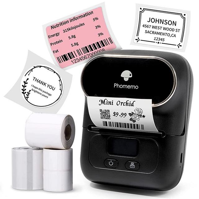 Phomemo Label Maker- M110 Bluetooth Thermal Printer for Business, Office, School, Home-use, Clothing Label, with 3 Label, Black