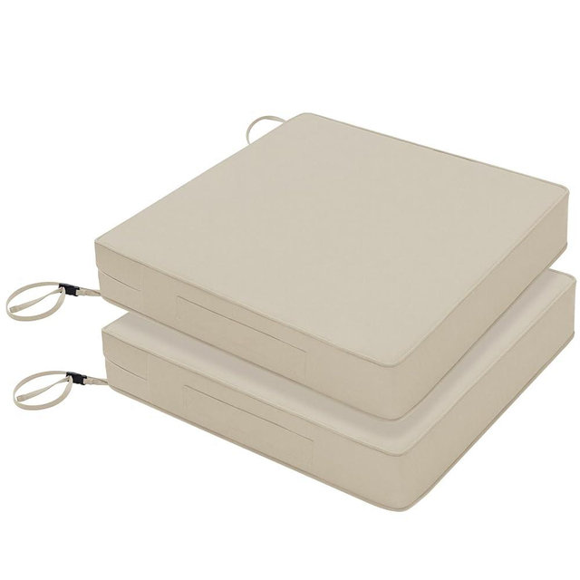 Favoyard Patio Chair Cushions 18 x 18 x 3 Inch Waterproof Outdoor Seat Cushions for Patio Furniture 3-Year Color Fastness Garden Sofa Couch Chair Pads with Handle & Adjustable Straps Set of 2, Beige