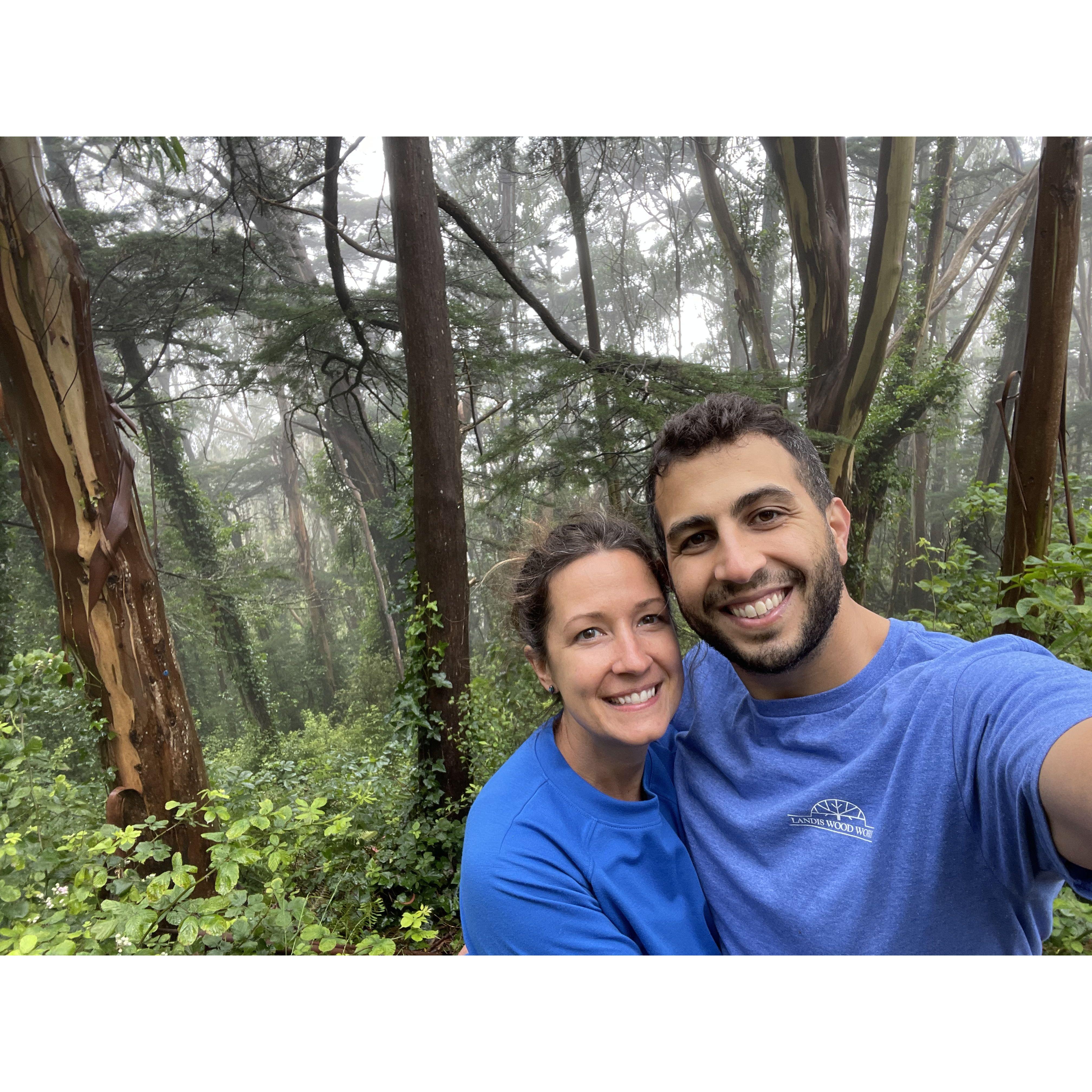 Wild plum picking hike amongst the eucalyptus trees in SF, the same hike we did when we first started dating in Summer 2021
