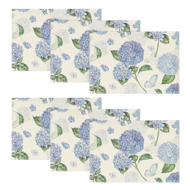 Artoid Mode Hydrangea Butterfly Spring Placemats Set of 6, 12x18 Inch Seasonal Summer Table Mats for Party Kitchen Dining Decoration