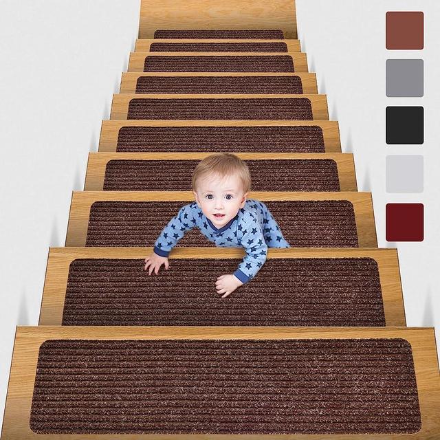 MBIGM 8" X 30" (15 in Pack) Non-Slip Carpet Stair Treads Non-Skid Safety Rug Slip Resistant Indoor Runner for Kids Elders and Pets with Reusable Adhesive, Brown