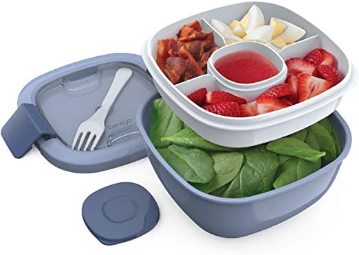 Bentgo Salad BPA-Free Lunch Container with Large 54-oz Bowl, 3-Compartment Bento-Style Tray for Salad Toppings and Snacks, 3-oz Sauce Container for Dressings, and Built-In Reusable Fork (Slate)