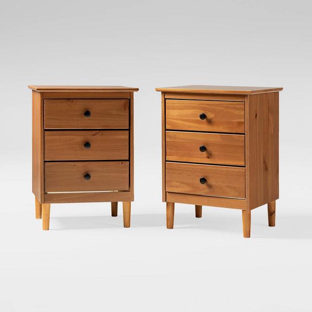 Set of 2 Stiva Classic Transitional 3 Drawer Nightstands Caramel - Saracina Home