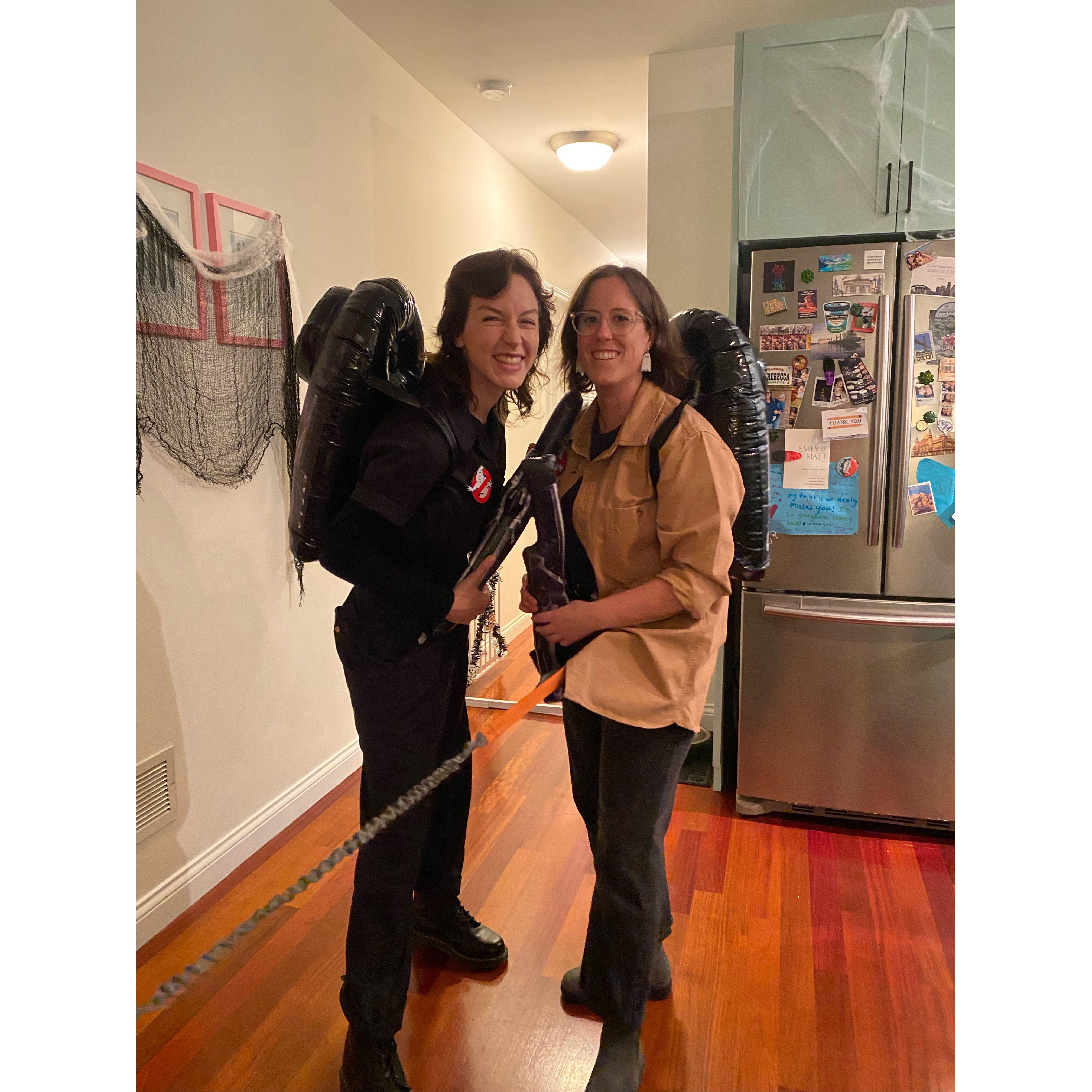 Who ya gonna call?! (Not pictured: Bruiser and Homer in ghost costumes).