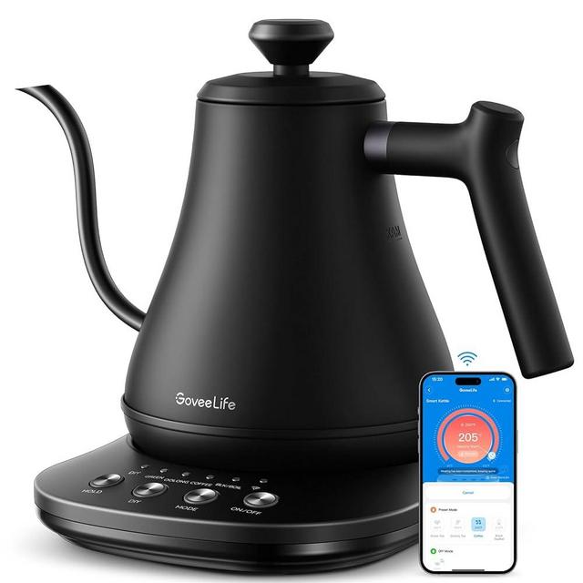 GoveeLife Smart Electric Kettle, 0.8L WiFi Gooseneck Kettle Compatible with Alexa, 5 Modes for Use, 3-minute Fast Heating and 2H Keep Warm, Auto-Shut off for Safety, Stainless Steel, Matte Black