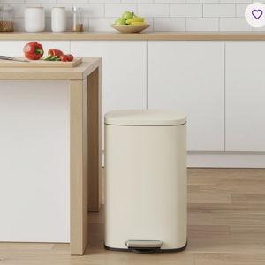 Stainless Steel Step On Fingerprint-resistant Trash Can with Back Handle - Sand Beige, 13 Gal