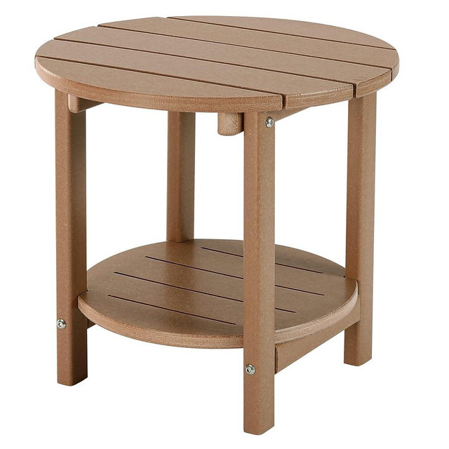 LZRS Round Adirondack Side Table Double End Table, Outdoor Side Tables for Patio, Backyard,Pool, Indoor Companion, Easy Maintenance & Weather Resistant(Teak)