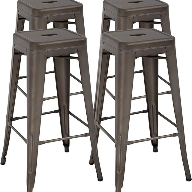 FDW Metal Bar Stools Set of 4 Counter Height Barstool Stackable Barstools 24 Inch 30 Inch Indoor Outdoor Patio Bar Stool Home Kitchen Dining Stool Backless Bar Chair (30", Gun)