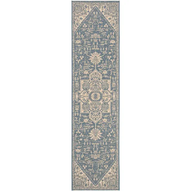 Beach House BHS138 Power Loomed Indoor/Outdoor Runner Rug - Cream/Blue - 2'2"x6' - Safavieh