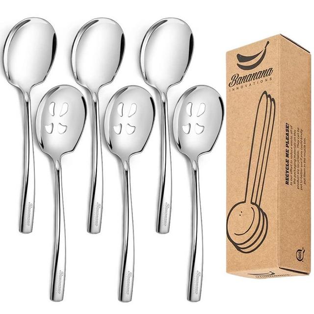 Stainless Steel Serving Spoon x 3, Slotted Serving Spoon x 3, 9.14 Inches Large Serving Utensils Set of 6 for Catering, Dishwasher Safe (Silver)