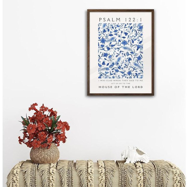 EcoHest Walnut Color OAK Wood Jesus Framed Wall Art, 12x16in Psalm 122:1 Bible Verse Christian Wall Art, Modern Blue Bedroom Decor For Living Room Bathroom Religious Gift 1Pack