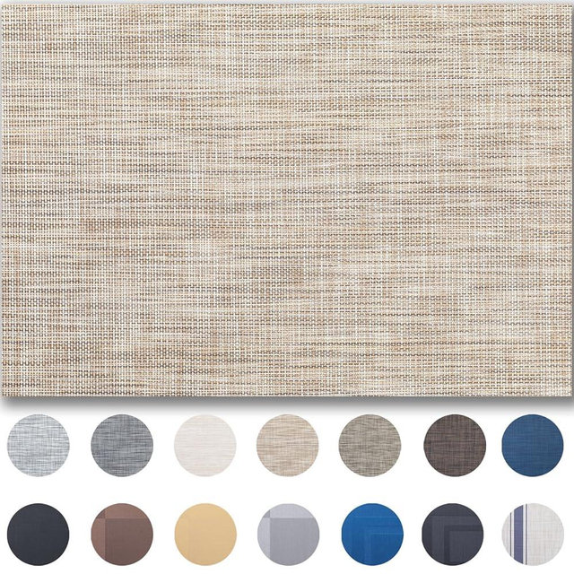 Placemats Set of 12 - Easy Clean Woven Vinyl Placemats for Dining Table, Indoor/Outdoor Place Mats, Washable PVC Table Mats（Caramel）