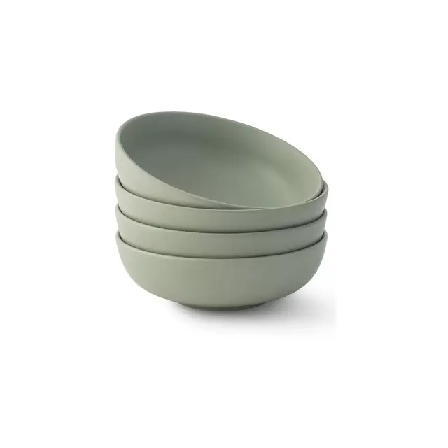 JoyJolt Mesa 4-Piece Stoneware Pasta Bowls Set – 30oz – Matte Sage Green